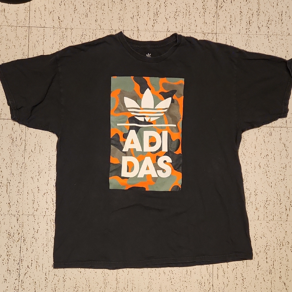 Adidas Black Square Camo Spellout Logo T-Shirt